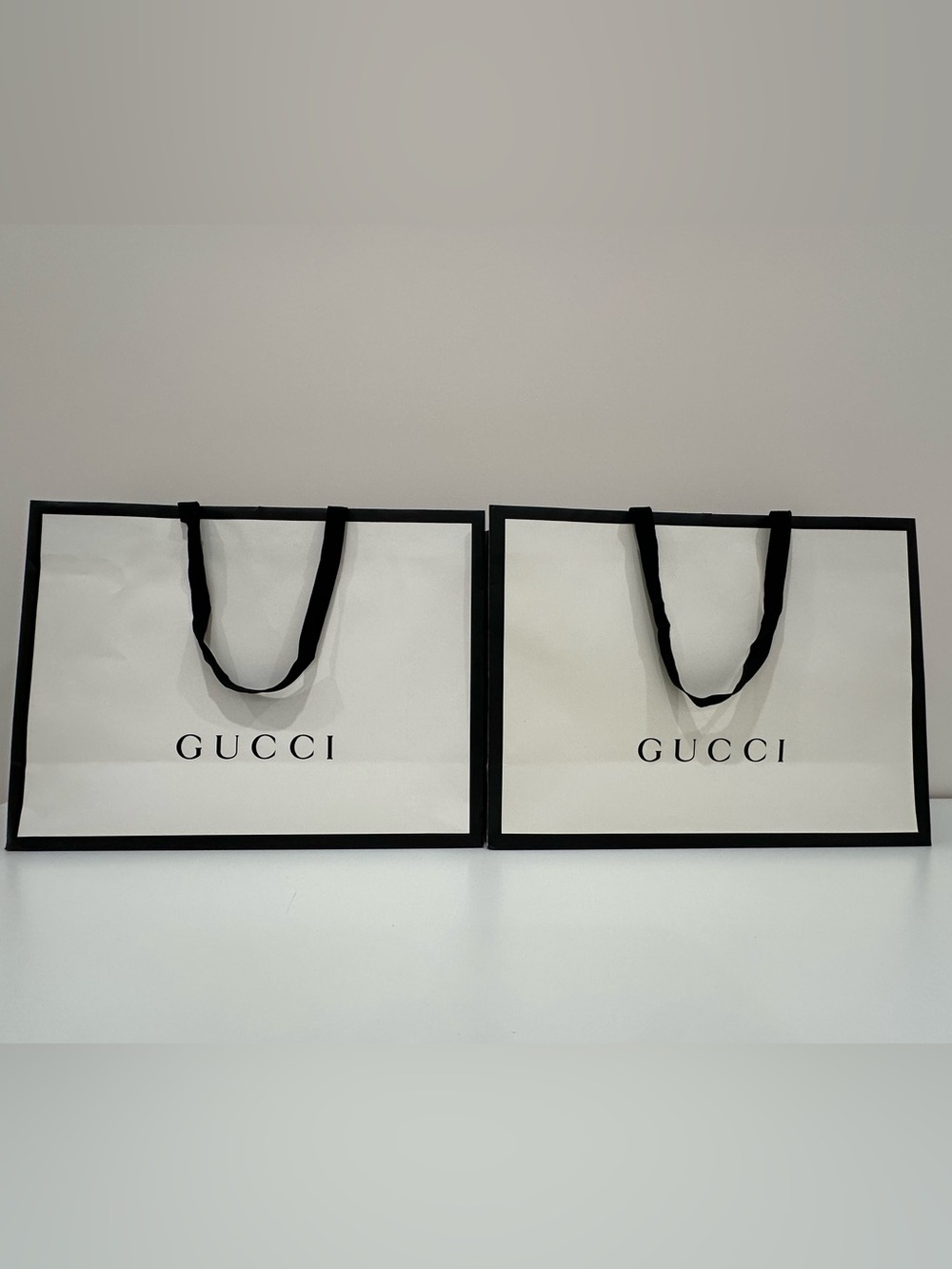 Gucci White, Black Shopping Bags Set of 2 | 18.75x14x6.75 inches
